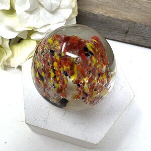 Handcrafted Glass Paperweight With Embedded Colorful Floral Design